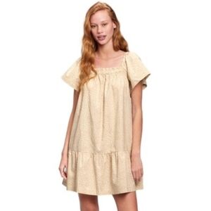 GAP Flutter Sleeve Square Neck Mini Dress Beige Leopard Print Sz Small